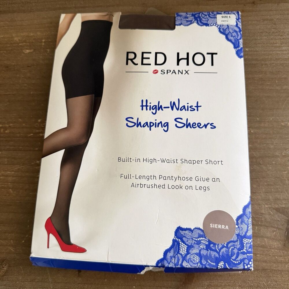 Red Hot Spanx High-Waist Shaping Sheers Pantyhose Slimming Size 5 Sierra New